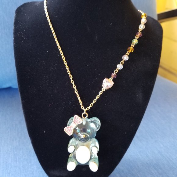 🧸🩵🎀Betsey Johnson Lucite Girly Teddy Bear Necklace - NWT🎀🩵🧸 - Picture 2 of 9